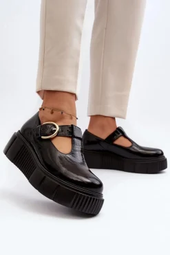 Zazoo 20102 Modne Lakierowane Półbuty Na Masywnej Platformie Czarne Czarny