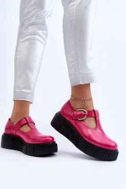 New Zazoo 20102 Modne Lakierowane Półbuty Na Masywnej Platformie Fuksja