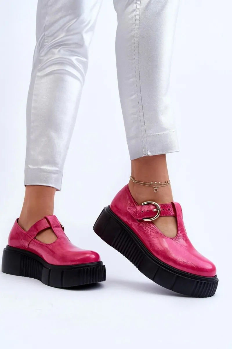 New Zazoo 20102 Modne Lakierowane Półbuty Na Masywnej Platformie Fuksja
