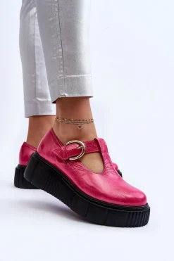 New Zazoo 20102 Modne Lakierowane Półbuty Na Masywnej Platformie Fuksja