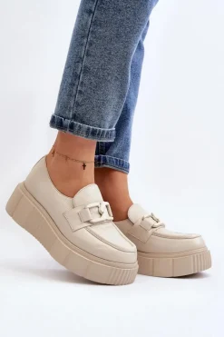 Półbuty Skórzane|Mokasyny Na Platformie>Zazoo 20101 Modne Skórzane Półbuty Na Platformie Jasnobeżowe