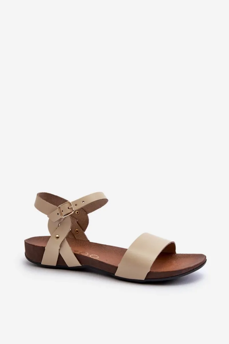 Sandały Płaskie>Zazoo 40027 Płaskie Skórzane Sandały Damskie Beżowe