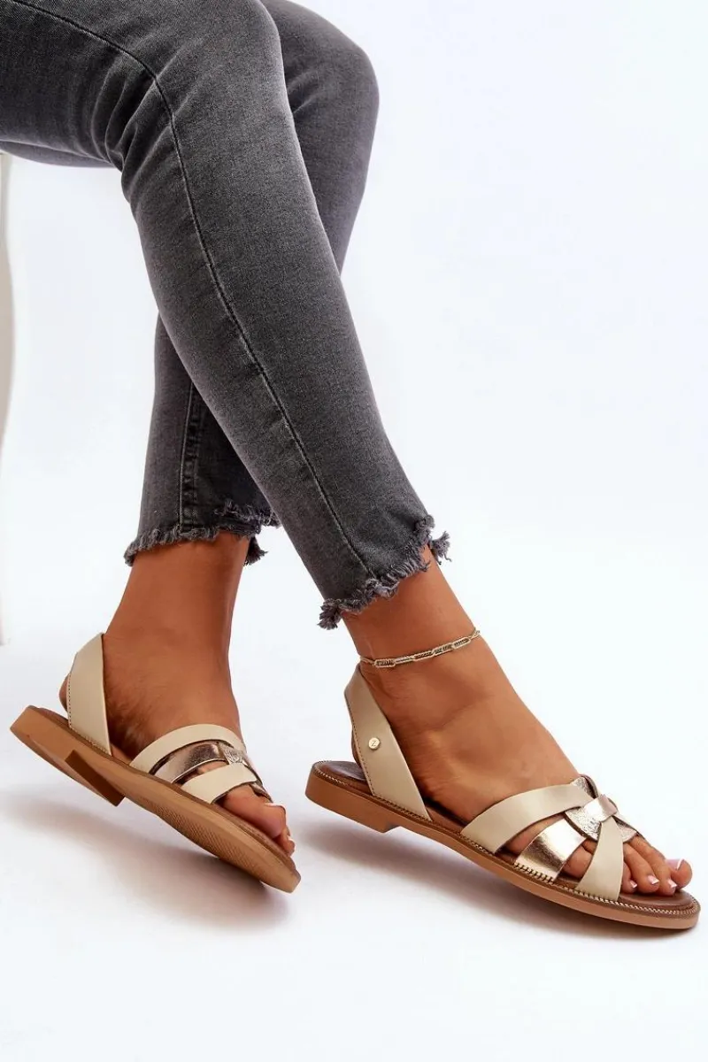 Sandały Płaskie>Zazoo 40382 Sandały Damskie Skórzane Beżowe