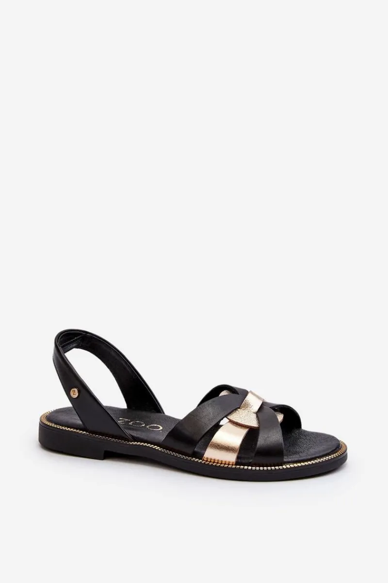 Discount 40382 Sandały Damskie Skórzane Czarne Damskie Sandały Płaskie