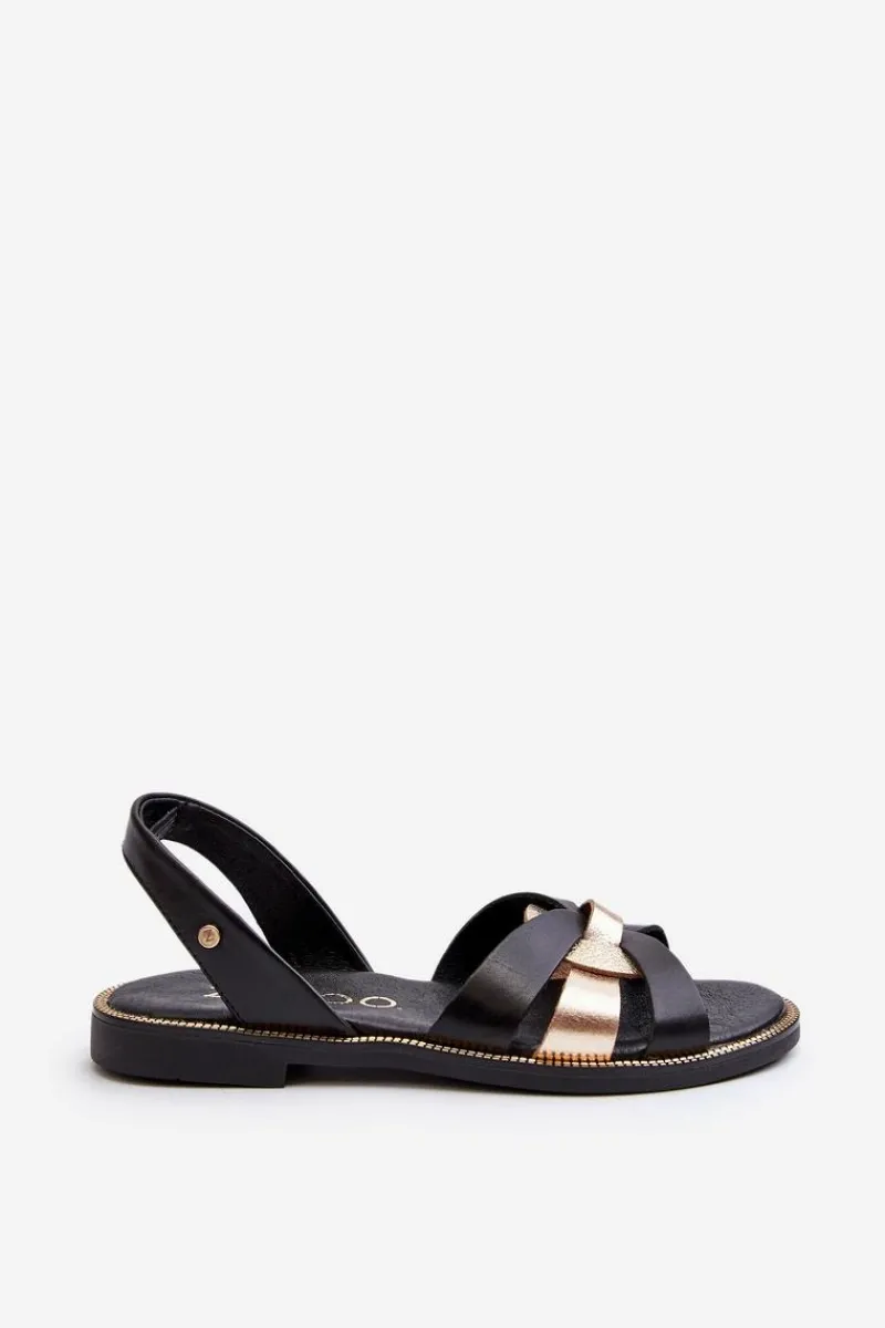 Discount 40382 Sandały Damskie Skórzane Czarne Damskie Sandały Płaskie