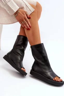 Zazoo 3441 Sandały Damskie Skórzane Z Cholewka Czarne