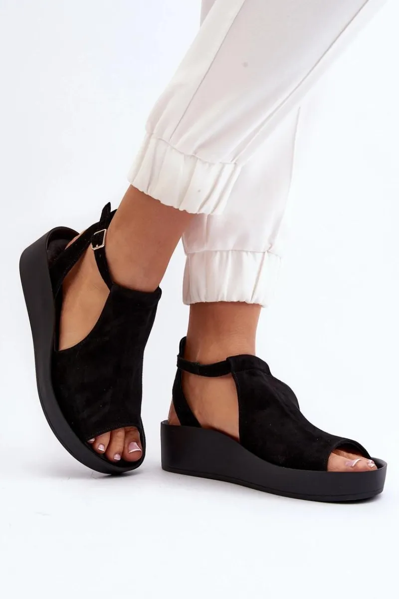 Hot 2914 Sandały Damskie Zamszowe Czarne Damskie Sandały Płaskie