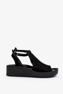 Hot 2914 Sandały Damskie Zamszowe Czarne Damskie Sandały Płaskie