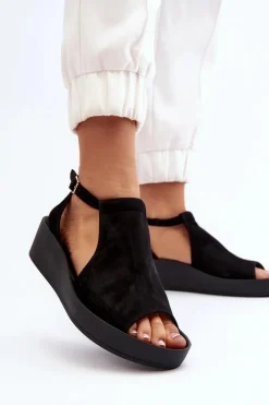 Hot 2914 Sandały Damskie Zamszowe Czarne Damskie Sandały Płaskie