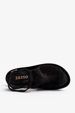 Hot 2914 Sandały Damskie Zamszowe Czarne Damskie Sandały Płaskie