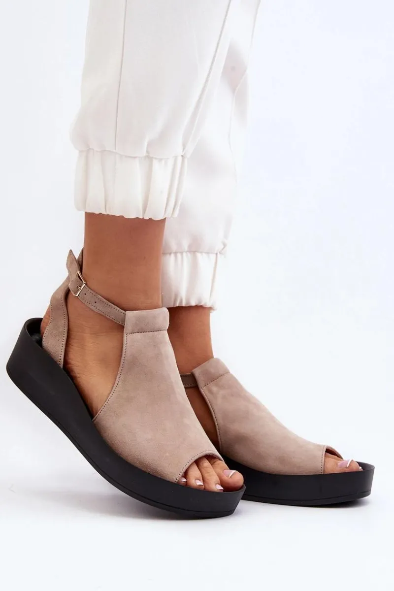 Sandały Płaskie>Zazoo 2914 Sandały Damskie Zamszowe Beżowe Beżowy