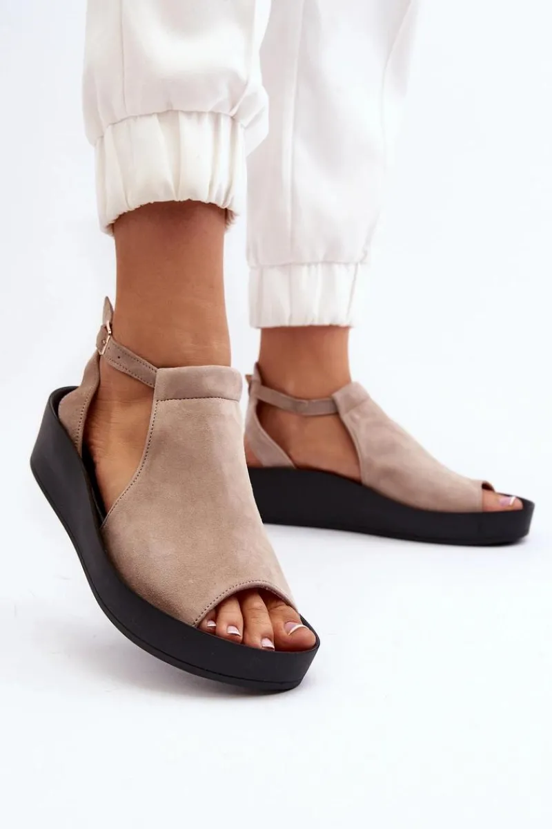 Sandały Płaskie>Zazoo 2914 Sandały Damskie Zamszowe Beżowe Beżowy