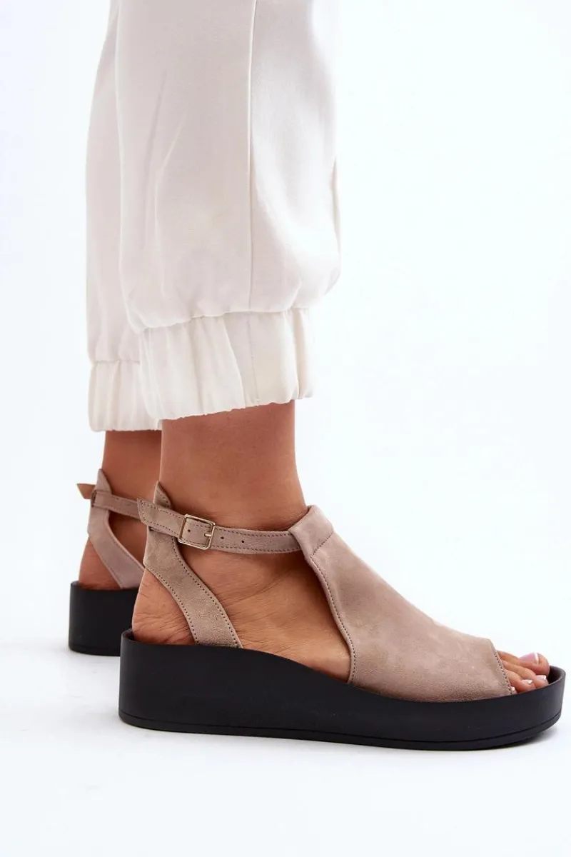 Sandały Płaskie>Zazoo 2914 Sandały Damskie Zamszowe Beżowe Beżowy