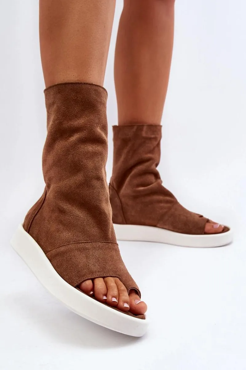 Sandały Z Cholewką|Sandały Płaskie>Zazoo 3441 Sandały Damskie Zamszowe Z Cholewka Brązowe Brązowy