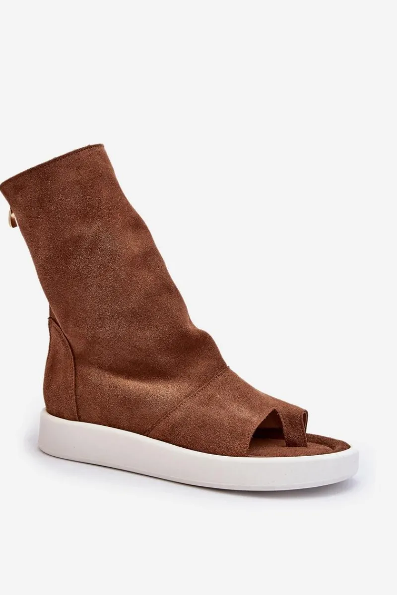 Sandały Z Cholewką|Sandały Płaskie>Zazoo 3441 Sandały Damskie Zamszowe Z Cholewka Brązowe Brązowy