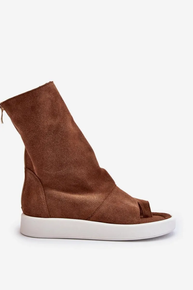 Sandały Z Cholewką|Sandały Płaskie>Zazoo 3441 Sandały Damskie Zamszowe Z Cholewka Brązowe Brązowy