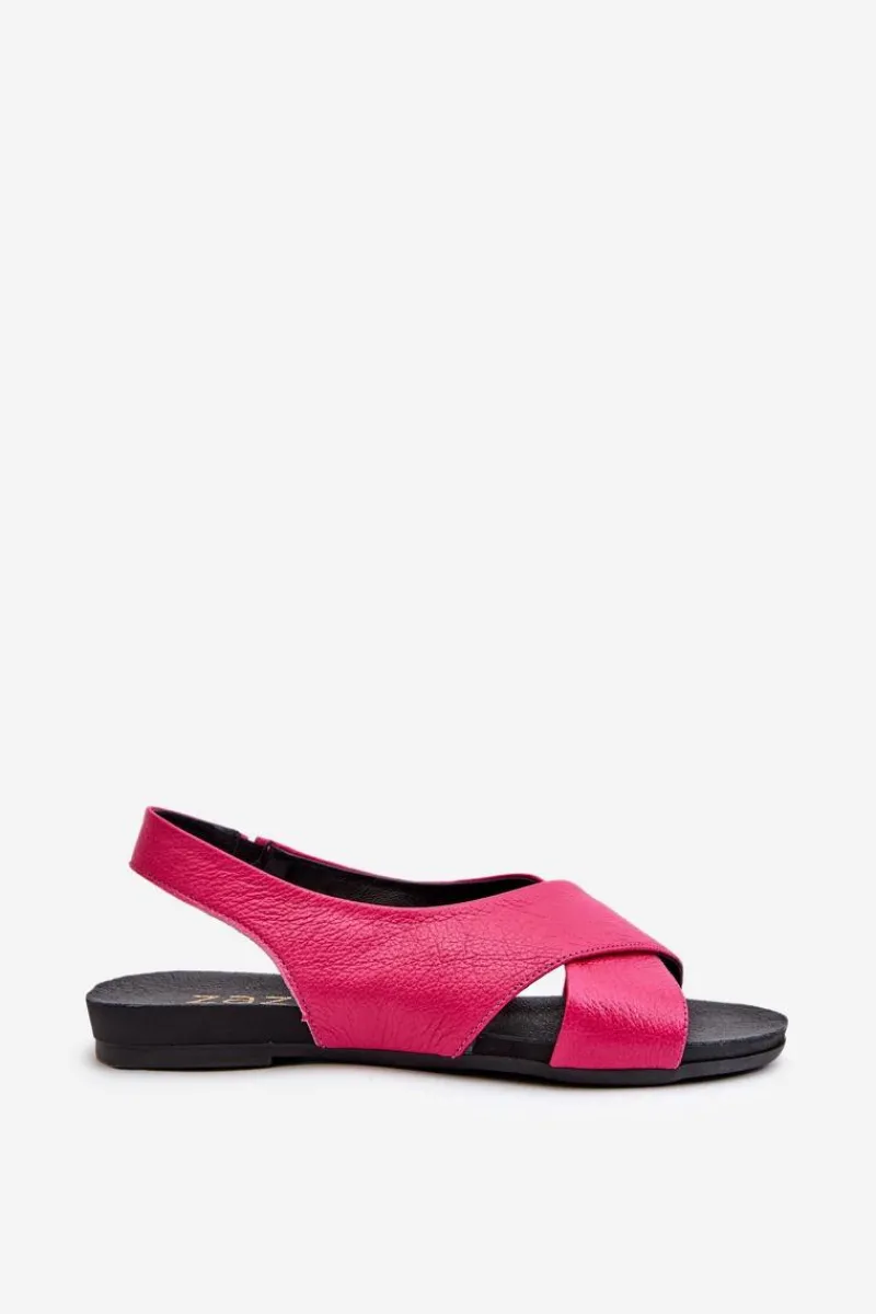 40407 Sandały Skórzane Damskie Fuksja Damskie Sandały Płaskie