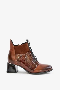 Best Zazoo 60503 Skórzane Botki Na Obcasie Ocieplane Brązowe Brązowy