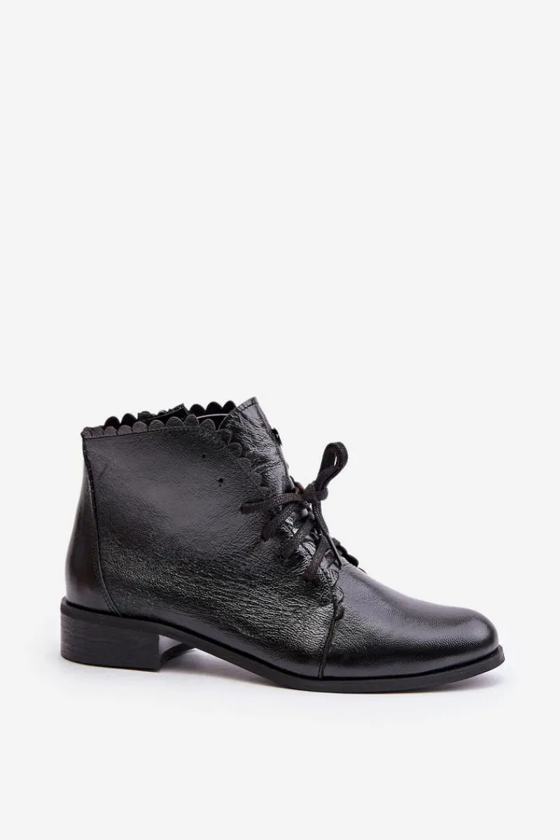 Online Zazoo 2964 Skórzane Botki Na Płaskim Obcasie Czarne Czarny