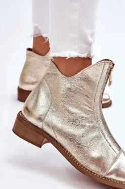 Clearance 2785 Skórzane Botki Na Suwak Złote Damskie Botki Wiosenne|Czarne Botki