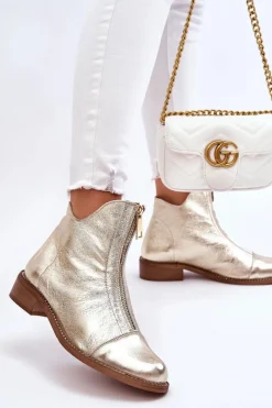 Clearance 2785 Skórzane Botki Na Suwak Złote Damskie Botki Wiosenne|Czarne Botki