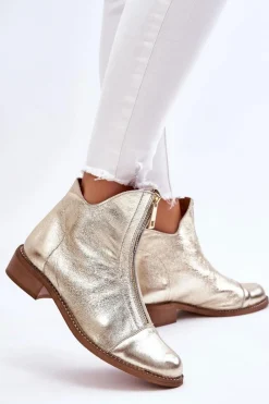 Clearance 2785 Skórzane Botki Na Suwak Złote Damskie Botki Wiosenne|Czarne Botki