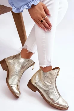 Clearance 2785 Skórzane Botki Na Suwak Złote Damskie Botki Wiosenne|Czarne Botki