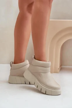 Botki Ocieplane|Botki Skórzane>Zazoo 60470 Skórzane Botki Ocieplane Wełną Na Platformie Jasnobeżowe