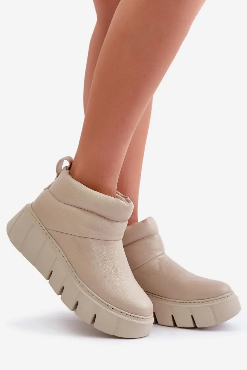 Botki Ocieplane|Botki Skórzane>Zazoo 60470 Skórzane Botki Ocieplane Wełną Na Platformie Jasnobeżowe