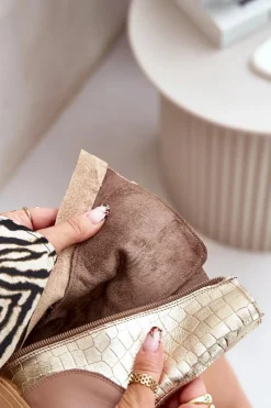 2942 Skórzane Botki Workery Ze Złotą Klamrą Beżowe Damskie Damskie Trapery|Brązowe I Beżowe Botki