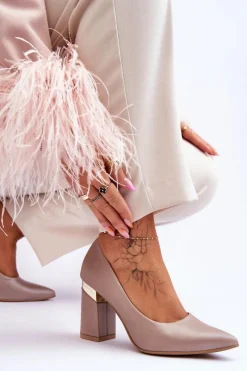 Best Zazoo 3117 Skórzane Czółenka Beżowe Damskie Czółenka Na Słupku|Czółenka Klasyczne