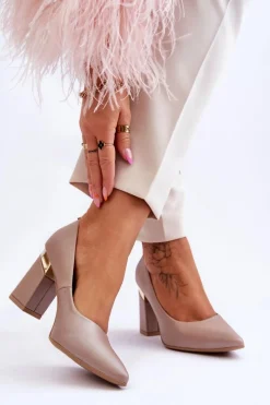 Best Zazoo 3117 Skórzane Czółenka Beżowe Damskie Czółenka Na Słupku|Czółenka Klasyczne