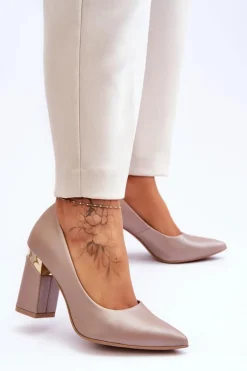 Best Zazoo 3117 Skórzane Czółenka Beżowe Damskie Czółenka Na Słupku|Czółenka Klasyczne