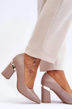 Best Zazoo 3117 Skórzane Czółenka Beżowe Damskie Czółenka Na Słupku|Czółenka Klasyczne