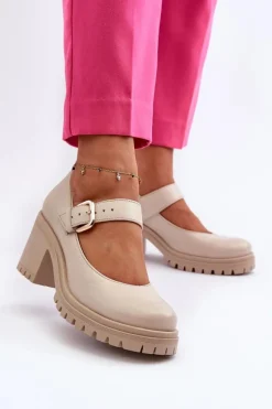 Best Zazoo 20166 Skórzane Czółenka Beżowe