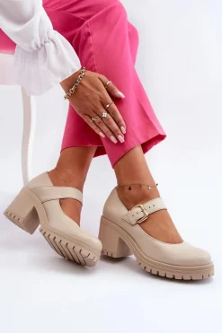 Best Zazoo 20166 Skórzane Czółenka Beżowe