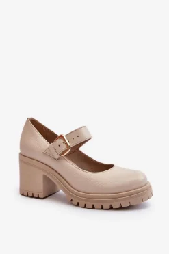 Best Zazoo 20166 Skórzane Czółenka Beżowe