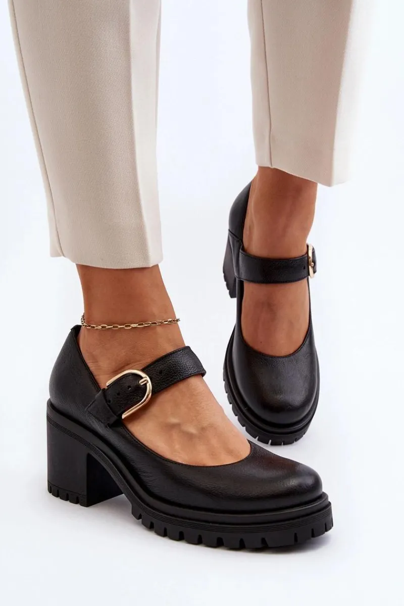 Czółenka Na Słupku|Czółenka Klasyczne>Zazoo 20166 Skórzane Czółenka Czarne