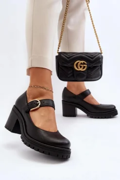 Czółenka Na Słupku|Czółenka Klasyczne>Zazoo 20166 Skórzane Czółenka Czarne