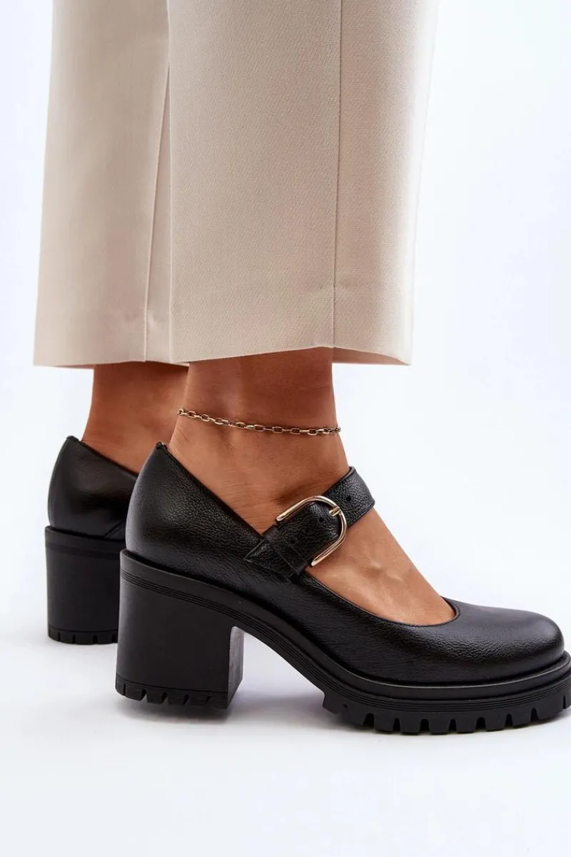 Czółenka Na Słupku|Czółenka Klasyczne>Zazoo 20166 Skórzane Czółenka Czarne