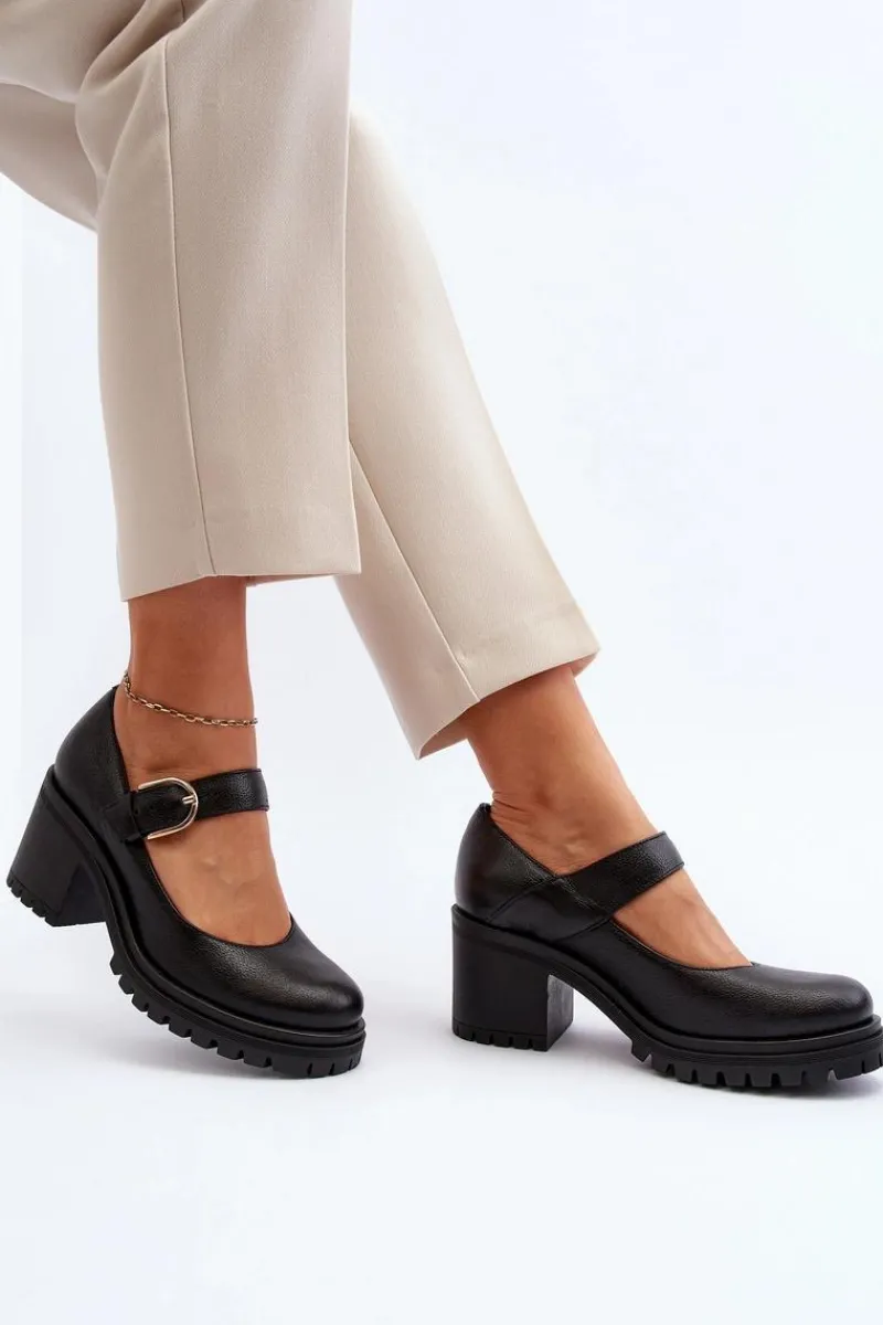 Czółenka Na Słupku|Czółenka Klasyczne>Zazoo 20166 Skórzane Czółenka Czarne