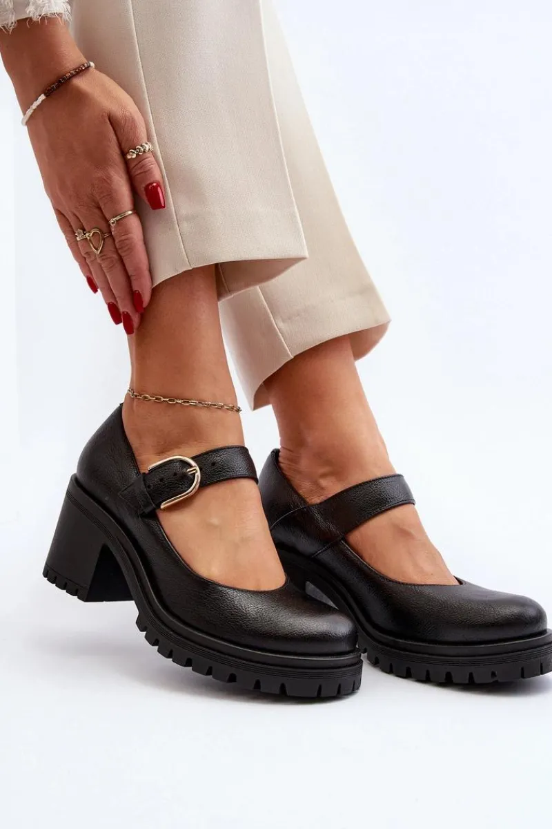 Czółenka Na Słupku|Czółenka Klasyczne>Zazoo 20166 Skórzane Czółenka Czarne