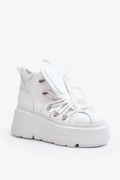 Sneakersy Damskie>Zazoo 3416 Skórzane Damskie Buty Sportowe Białe Biały