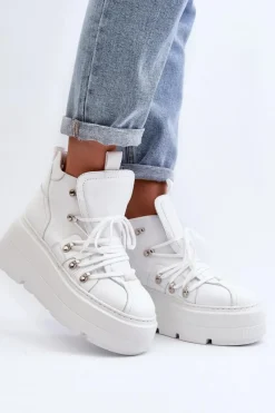 Sneakersy Damskie>Zazoo 3416 Skórzane Damskie Buty Sportowe Białe Biały