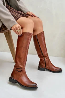 Kozaki Płaskie|Brązowe Kozaki Damskie><noscript><img width=