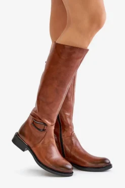 Kozaki Płaskie|Brązowe Kozaki Damskie><noscript><img width=