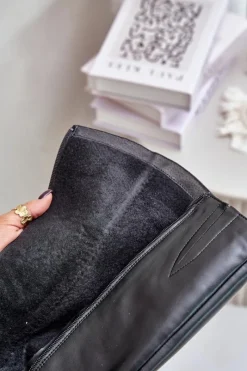 Outlet 70140 Skórzane Kozaki Damskie Przed Kolano Ocieplane Czarne Damskie Kozaki Ocieplane|Kozaki Płaskie