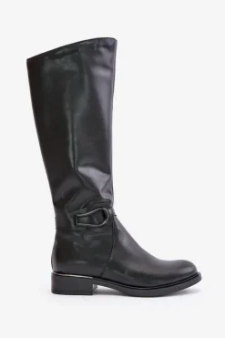 Outlet 70140 Skórzane Kozaki Damskie Przed Kolano Ocieplane Czarne Damskie Kozaki Ocieplane|Kozaki Płaskie