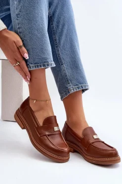 Loafersy Damskie|Mokasyny Damskie Skórzane></noscript>Zazoo 20165 Skórzane Mokasyny Damskie Brązowe Brązowy