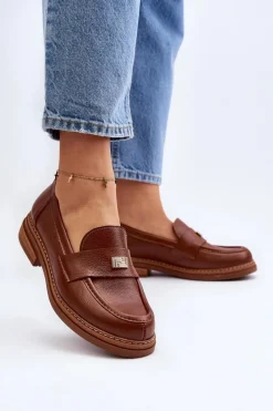 Loafersy Damskie|Mokasyny Damskie Skórzane></noscript>Zazoo 20165 Skórzane Mokasyny Damskie Brązowe Brązowy